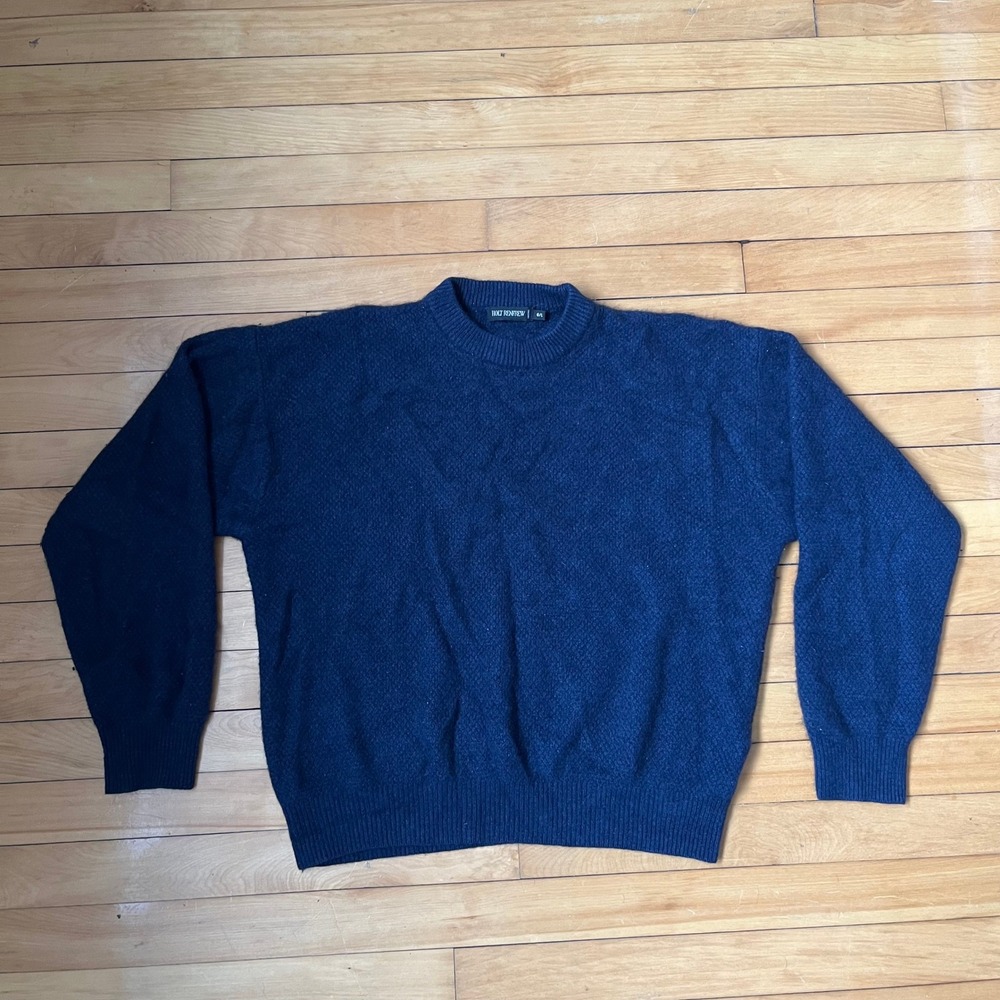Holt Renfrew Mens 100% Cashmere Crewneck Sweater Navy Blue Large G/L Ribbed Knit
